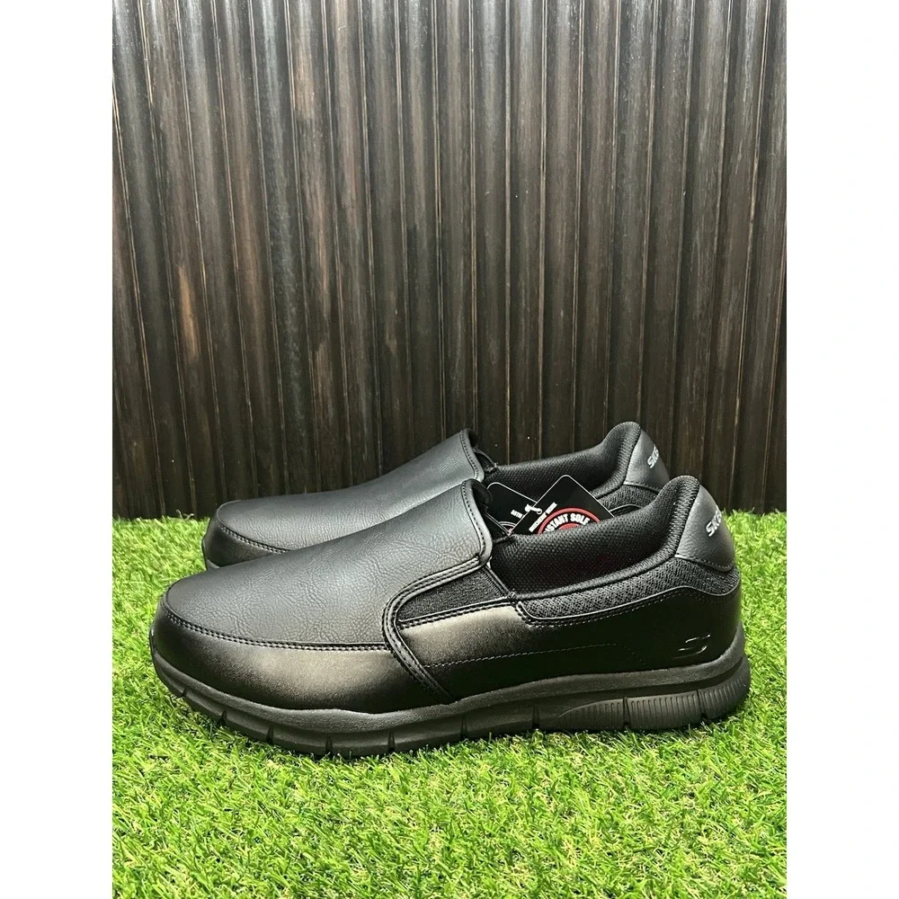 Size 12 - Skechers Men's Nampa Groton Memory Foam Slip On Resistant Work Shoes